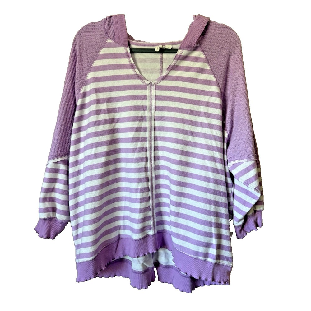 Cato Striped Hoodie Womens‎ XL Purple Excellent Waffle Knit V-Neck Pullover